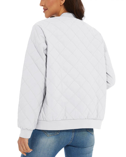 Women Warm Padded Lightweight Casual Quilted Bomber Jacket