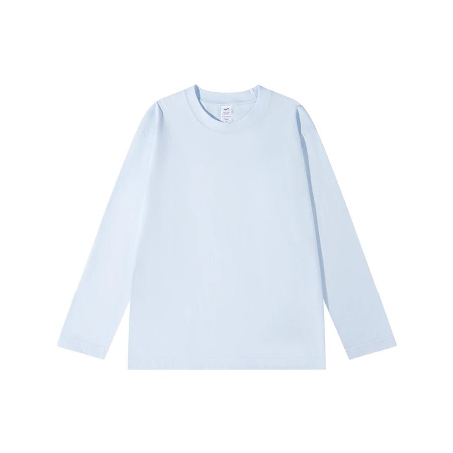 Women Long Sleeve O Neck Cotton Single Jersey T shirt - JasrotaTops1005007820559873 - Light Blue - XXXL