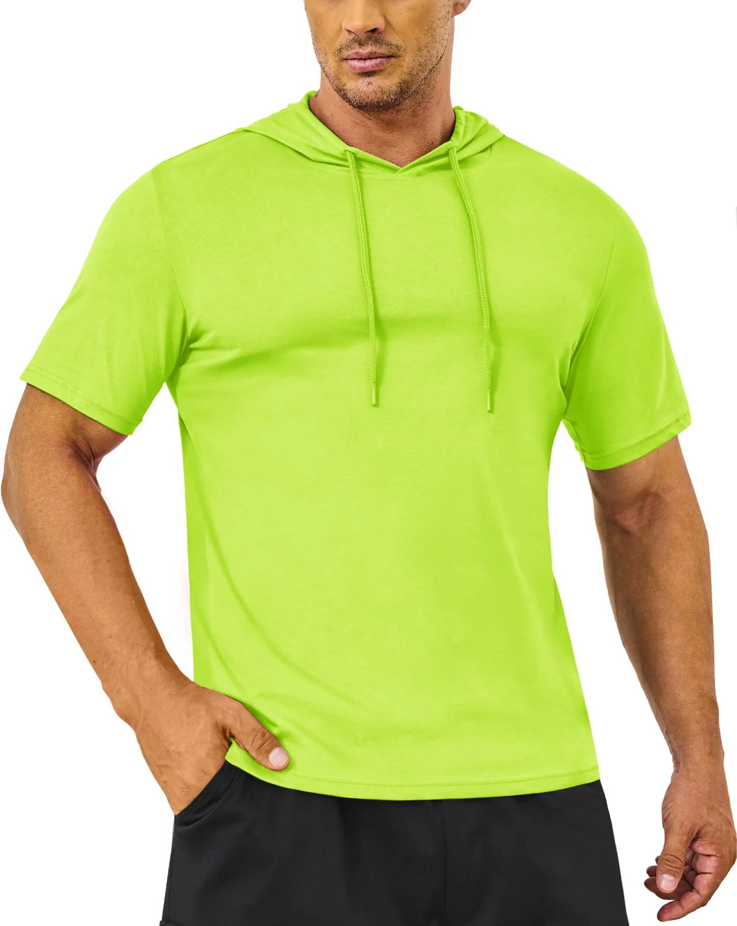 Mens Short Sleeve Hooded Sweatshirts Tops - JasrotaHoodies, Pullover, Jackets1005005813530614 - Fluorescent Green - CN L (US M) - CHINA