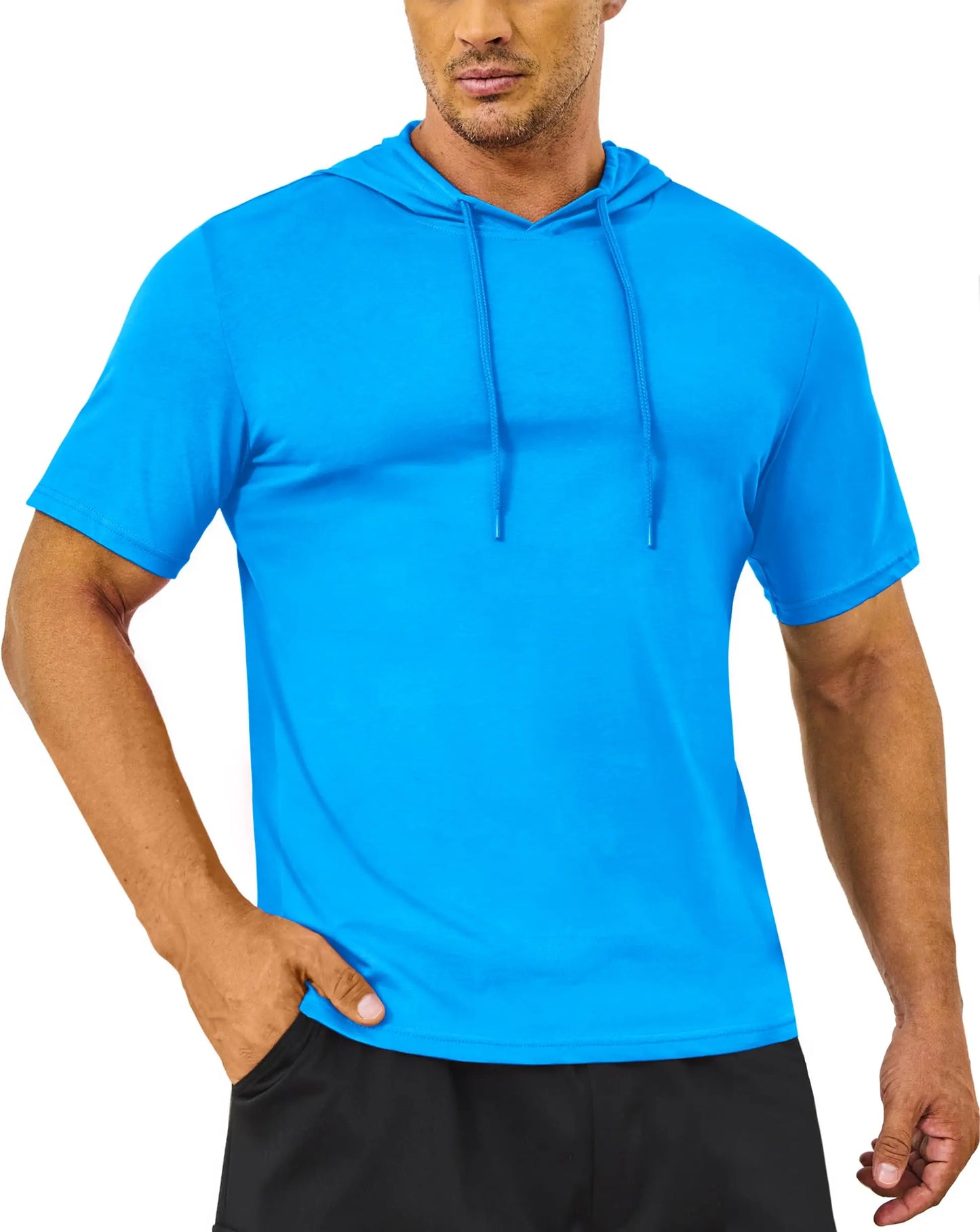 Mens Short Sleeve Hooded Sweatshirts Tops - JasrotaHoodies, Pullover, Jackets1005005813530614 - Azure Blue - CN L (US M) - CHINA