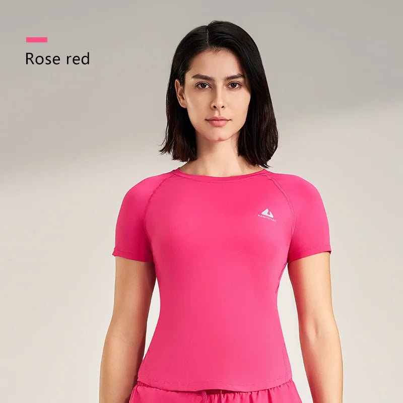 Women's Yoga Short Sleeve Round neck Polyester Tee - JasrotaActiveWear Tops1005006466092189 - Rose Top - M