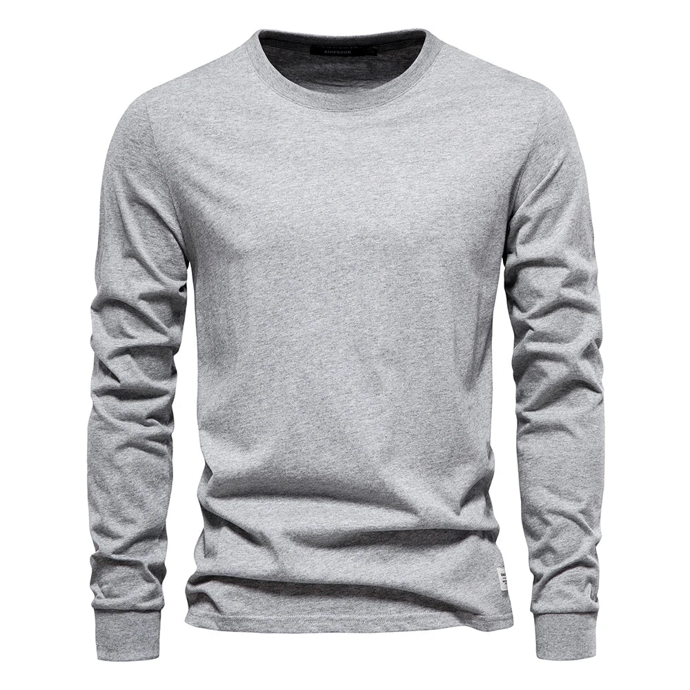 Cotton T Shirt Men Casual O - neck Long Sleeved - JasrotaTees1005003145111680 - SightGray - EUR S 65 - 72kg