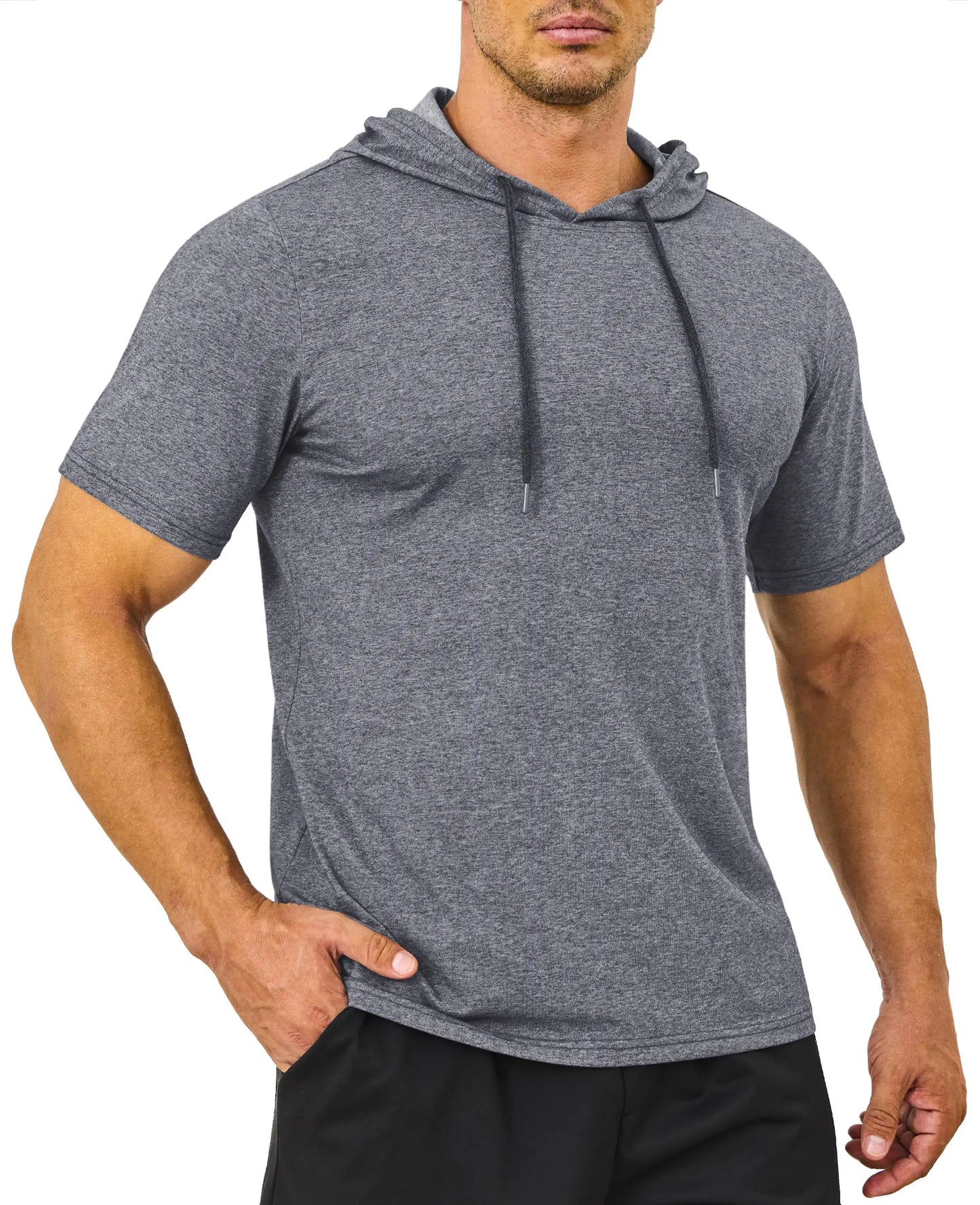 Mens Short Sleeve Hooded Sweatshirts Tops - JasrotaHoodies, Pullover, Jackets1005005813530614 - Dark Gray Ash - CN L (US M) - CHINA