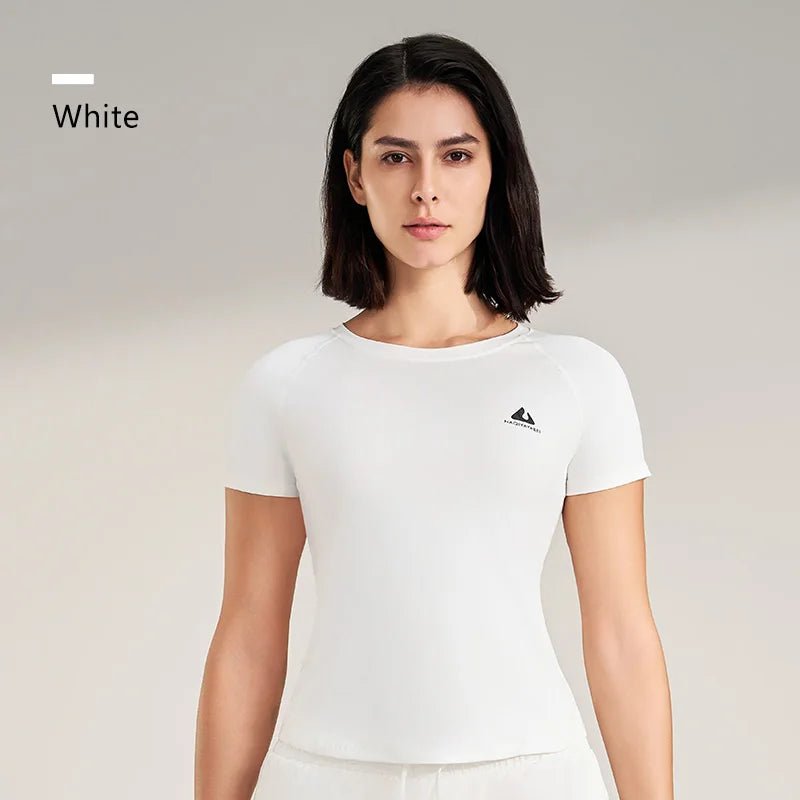 Women's Yoga Short Sleeve Round neck Polyester Tee - JasrotaActiveWear Tops1005006466092189 - White Top - M