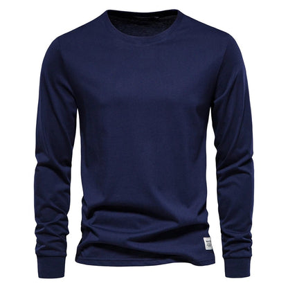 Cotton T Shirt Men Casual O - neck Long Sleeved - JasrotaTees1005003145111680 - Navy - EUR S 65 - 72kg