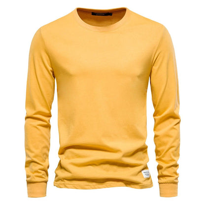 Cotton T Shirt Men Casual O - neck Long Sleeved - JasrotaTees1005003145111680 - Yellow - EUR S 65 - 72kg