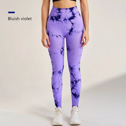 Women's Seamless Tie - Dye Fitness Leggings Pant - JasrotaActiveWear Pants1005006749863141 - Purple - S