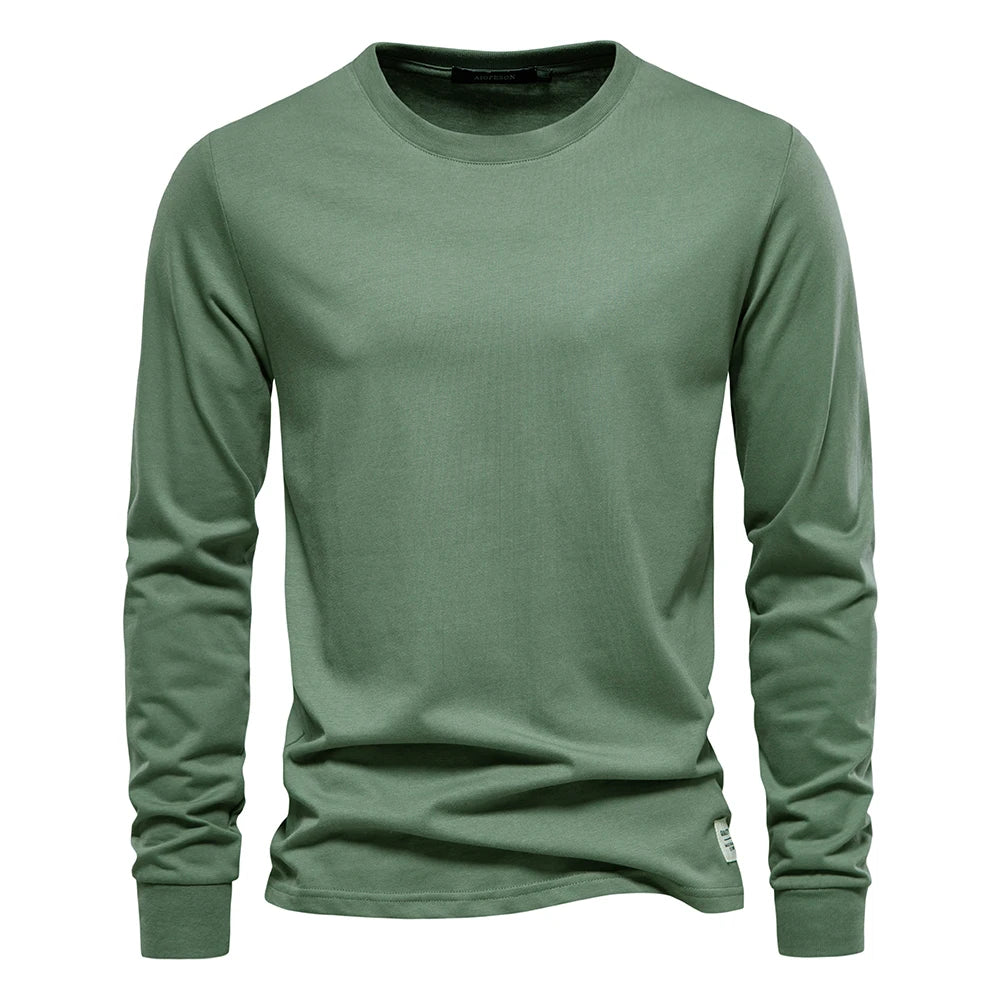 Cotton T Shirt Men Casual O - neck Long Sleeved - JasrotaTees1005003145111680 - Green - EUR S 65 - 72kg