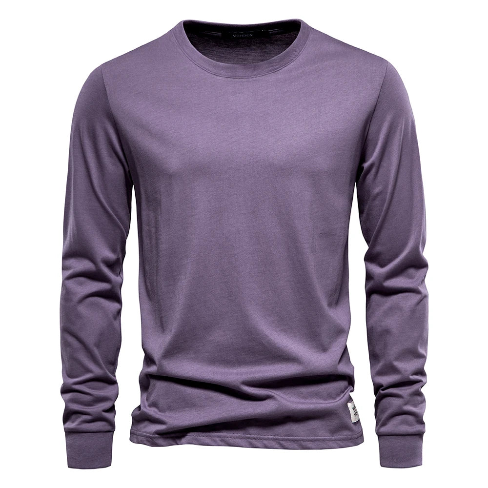 Cotton T Shirt Men Casual O - neck Long Sleeved - JasrotaTees1005003145111680 - purple - EUR S 65 - 72kg