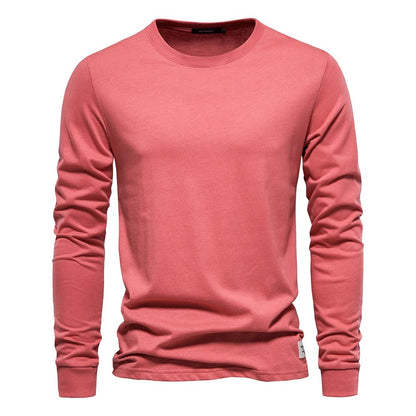 Cotton T Shirt Men Casual O - neck Long Sleeved - JasrotaTees1005003145111680 - Red - EUR S 65 - 72kg