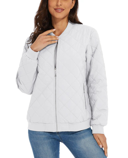 Women Warm Padded Lightweight Casual Quilted Bomber Jacket