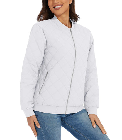 Women Warm Padded Lightweight Casual Quilted Bomber Jacket