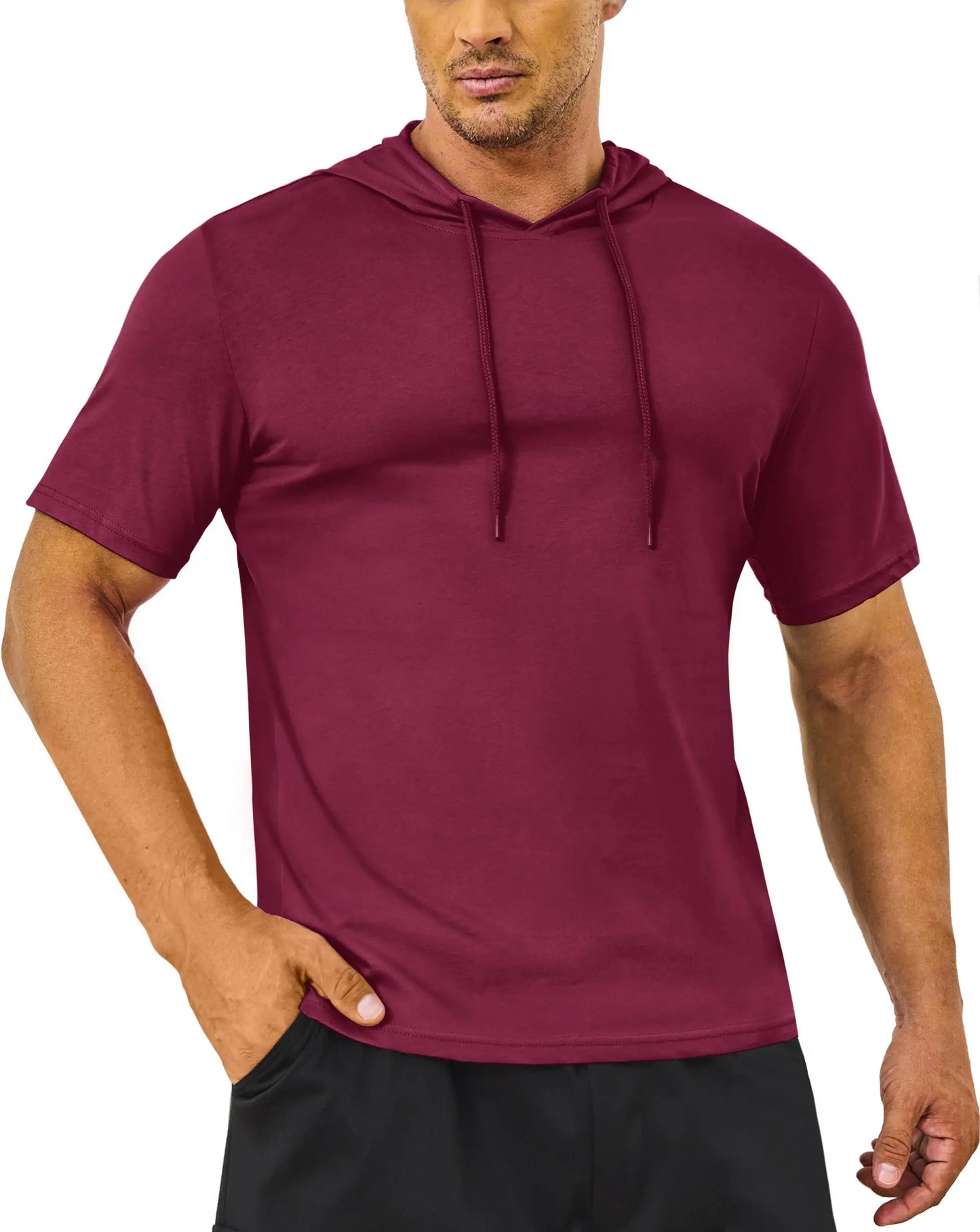 Mens Short Sleeve Hooded Sweatshirts Tops - JasrotaHoodies, Pullover, Jackets1005005813530614 - Wine Red - CN L (US M) - CHINA