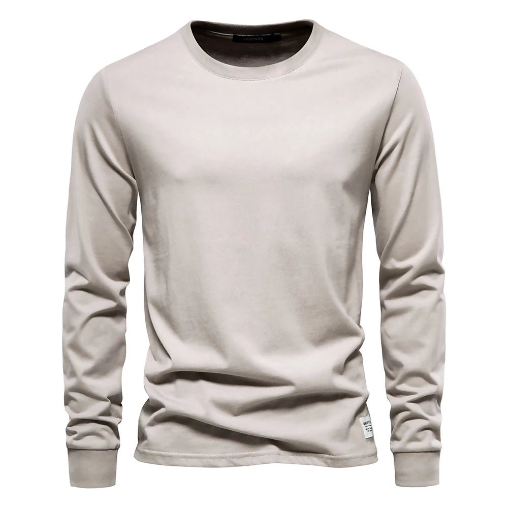 Cotton T Shirt Men Casual O - neck Long Sleeved - JasrotaTees1005003145111680 - Khaki - EUR S 65 - 72kg