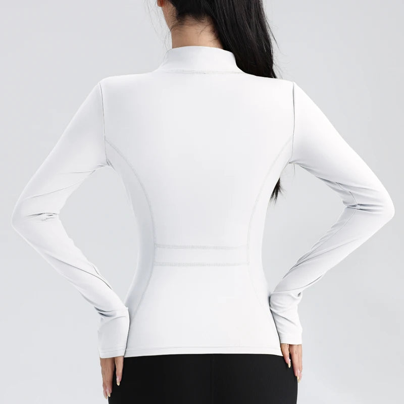 Women'S Full Zip Yoga Top with Thumbholes Stretch Fit Long Sleeve round Neck Jacket