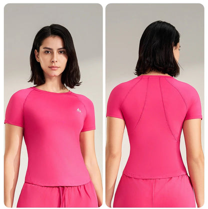 Women's Yoga Short Sleeve Round neck Polyester Tee - JasrotaActiveWear Tops1005006466092189 - Rose Top - M