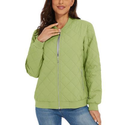 Women Warm Padded Lightweight Casual Quilted Bomber Jacket