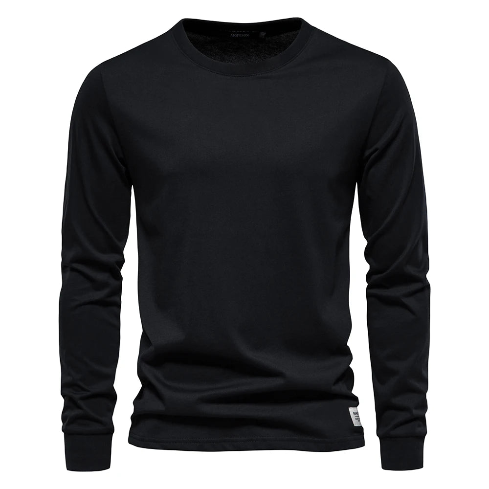 Cotton T Shirt Men Casual O - neck Long Sleeved - JasrotaTees1005003145111680 - Black - EUR S 65 - 72kg