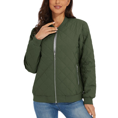 Women Warm Padded Lightweight Casual Quilted Bomber Jacket