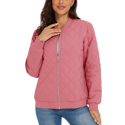 Women Warm Padded Lightweight Casual Quilted Bomber Jacket