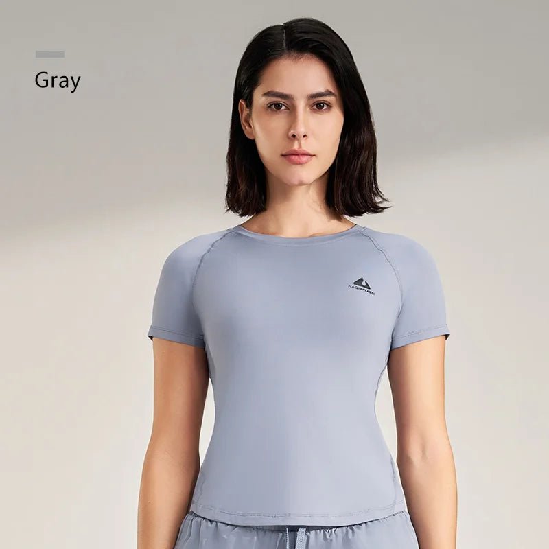 Women's Yoga Short Sleeve Round neck Polyester Tee - JasrotaActiveWear Tops1005006466092189 - Blue - grey Top - M