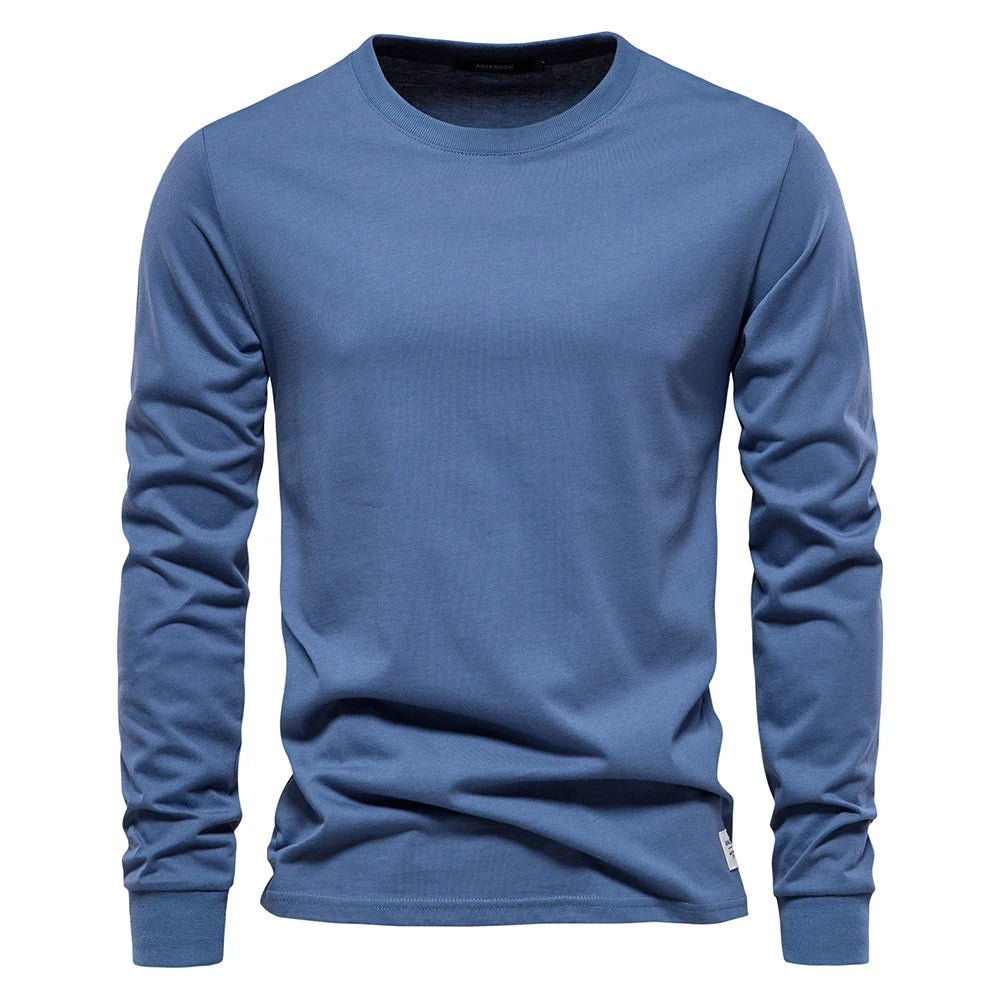 Cotton T Shirt Men Casual O - neck Long Sleeved - JasrotaTees1005003145111680 - DenimBlue - EUR S 65 - 72kg